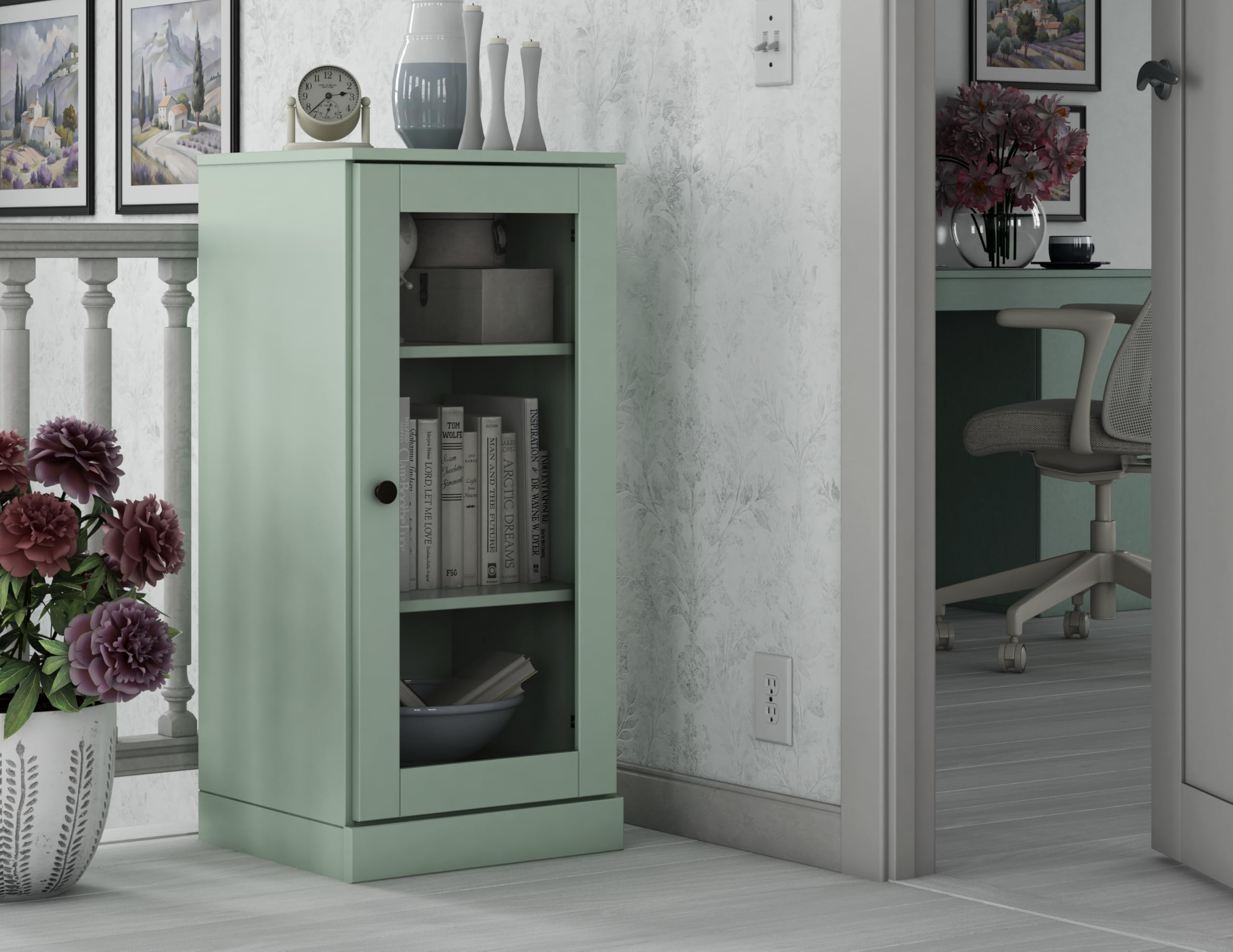 Palace Imports 100% Solid Wood Sage 3-Shelf Bookcase w/Adjustable Shelves & Glass Door, 16.5" w x 35.75" h x 15.5" d, Renewable Eco-Friendly Wood, Made in Brazil