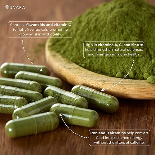 Vista 3 de EVARA Cápsulas de polvo de moringa con pimienta negra Apoya la energía, la inmunidad y la piel radiante Absorción más rápida, certificado GMP