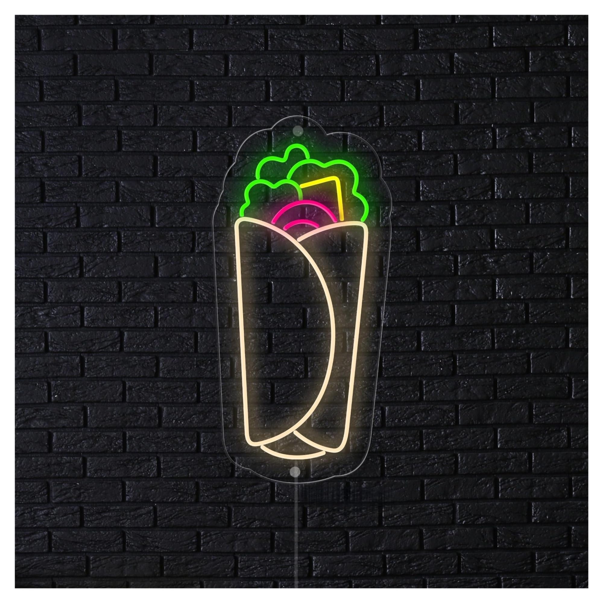 Hanging Art Neon Signs Doner Kebab Neon Sign Burritos Food Fast Cafe Restaurant Street Shop Deli Market Kitchen Home Hanging Wall Decor 48cm(Style B)