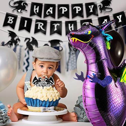 Miniatura 6 de Boao Decoración de pastel de dragón de 5 piezas, pancarta colgante de cumpleaños, divertido globo de dragón para decoración de cupcakes para