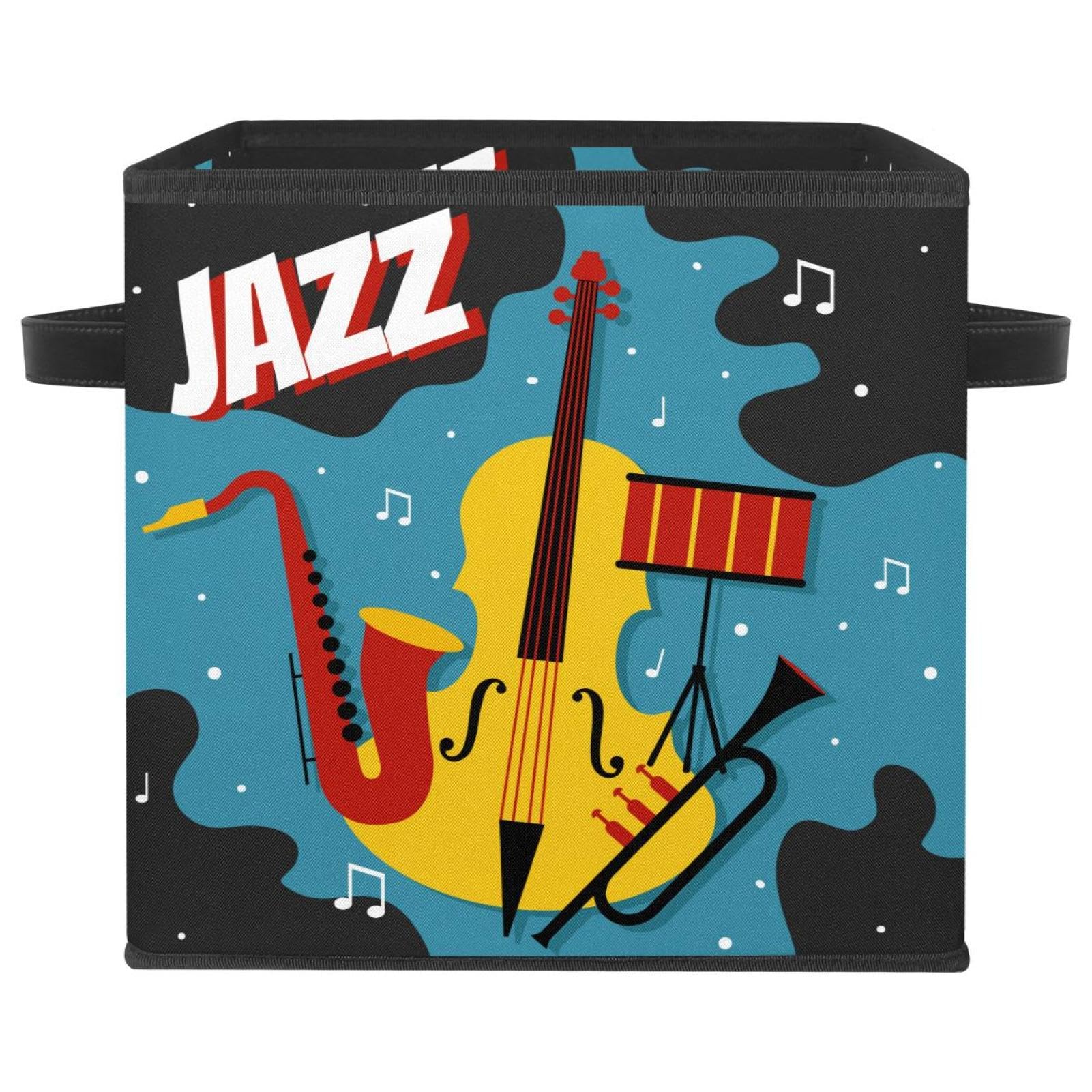 Cube de rangement en tissu durable motif jazz artistique pour chambre et salon