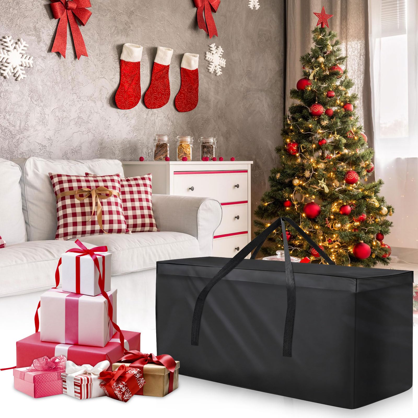 Housse Coussin Exterieur, Rangement Coussin Salon de Jardin, Iimperméable, Étanche à la Poussière, Anti-UV, Sac de Rangement pour Le Sapin Noel Coussins de Meubles de Jardin (200 * 60 * 75cm) | Oxford 600D indéchirable, pour meubles de jardin, coussins et