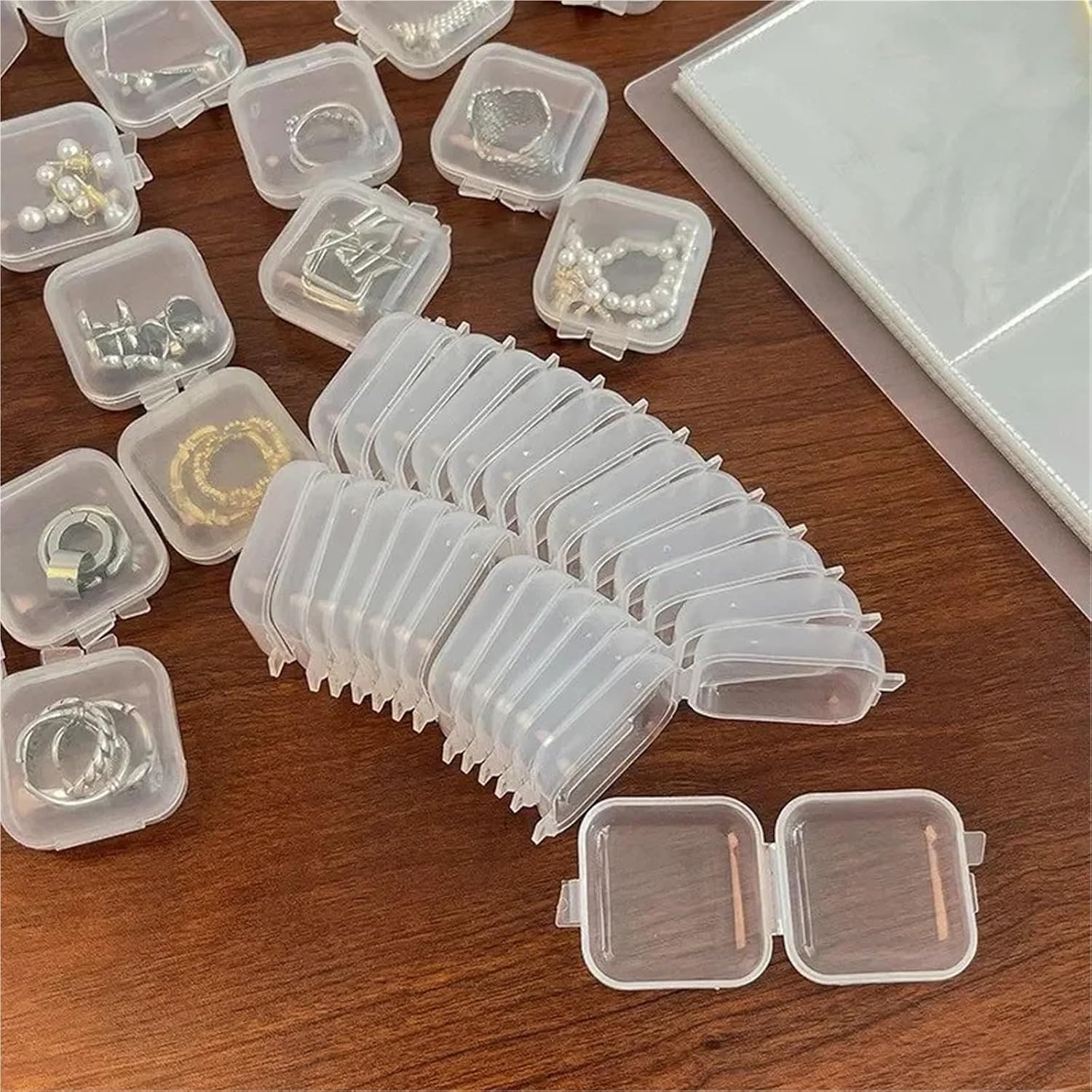 Small Storage Containers 200pcs Mini Transparent Plastic Storage Box Ring Earring Necklace Organizer Multifunctional Portable Storage Boxes