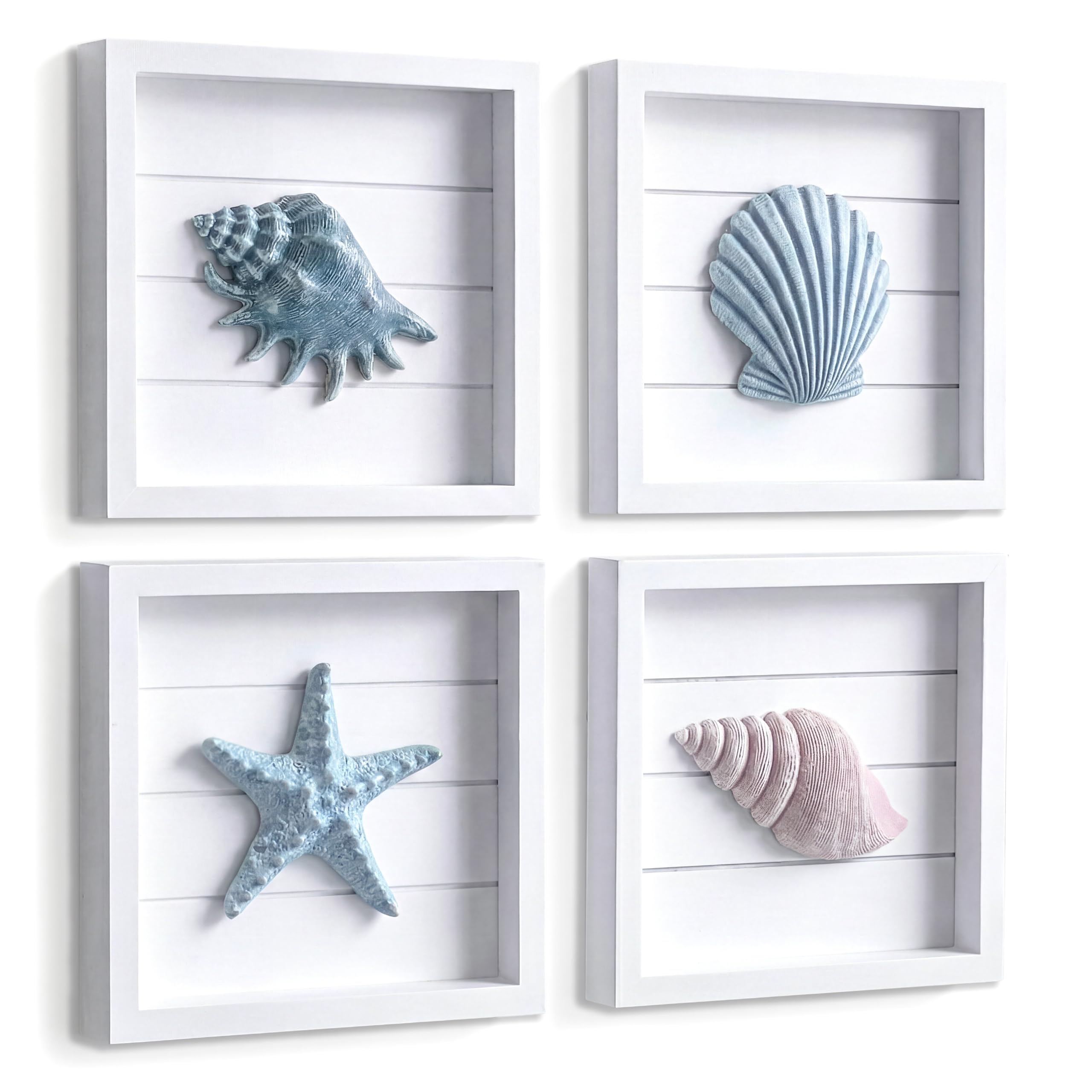 Tide and Tales 3D Coastal Wall Art, Beach Wall Decor, Framed Set of 4