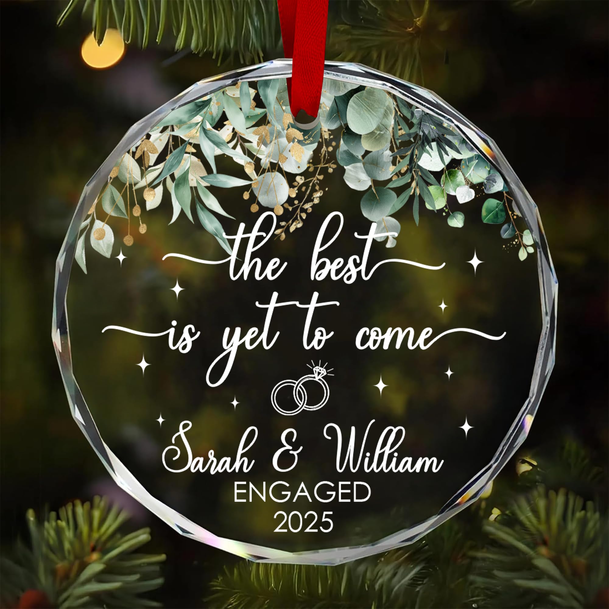 Personalized Engagement Glass Ornament 2025 – Custom “The Best is Yet to Come” Decoration with Names &amp; Year – Engaged Couple Keepsake – Romantic Christmas Holiday Keepsake – Wedding Engagement Gift