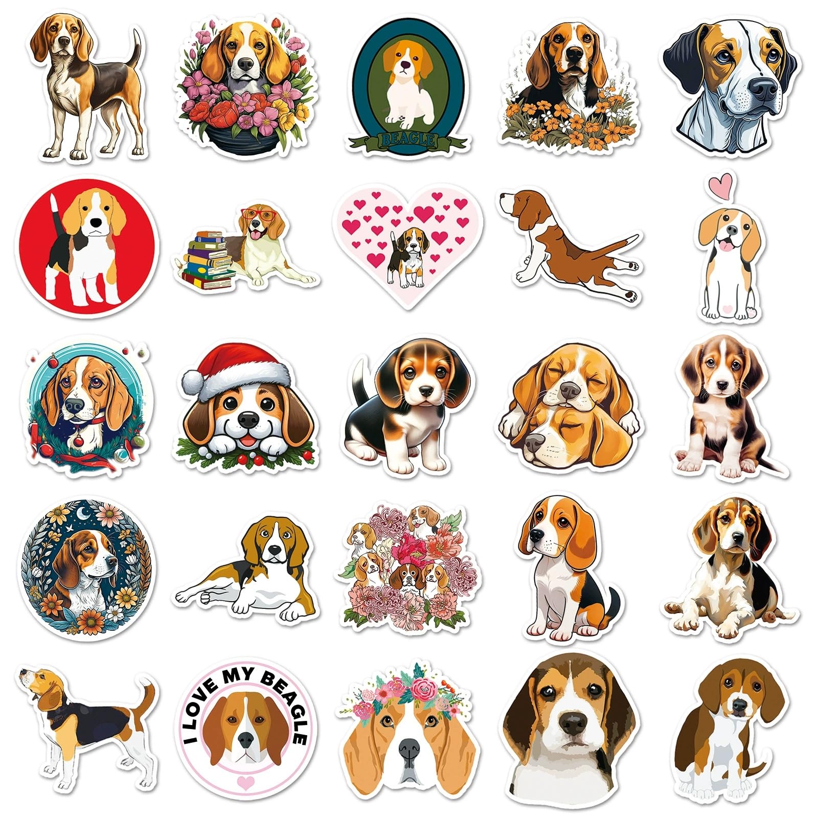 50 Pcs Beagles Stickers for Water Bottle Waterproof Sticker for Laptop Skateboard Phone Car Decals for Teens Adults for Party Favors Supplies Decor (Cute Animal Stickers) - Image 2