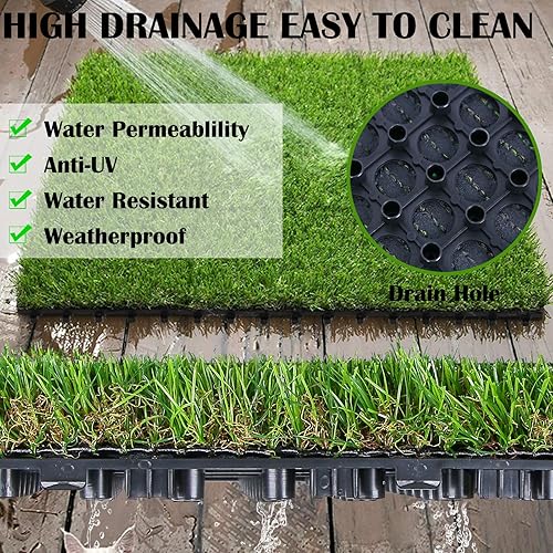 Miniatura 6 de XLX TURF Azulejos de césped artificial entrelazados de 12 x 12 pulgadas6 unidades, fácil de instalar, azulejos de césped falso para patio, balcón,
