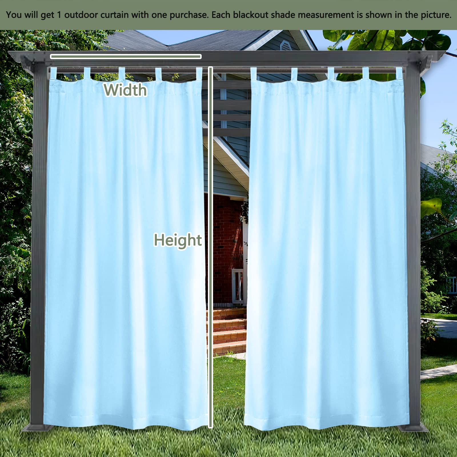 Rideau Extérieur étanche Occultant 127x177.8 Cm - Polyester, Languettes Auto-adhésives, Beige | Pour Patio, Pergola, Piscine, Cabane, Protection Soleil/intimité