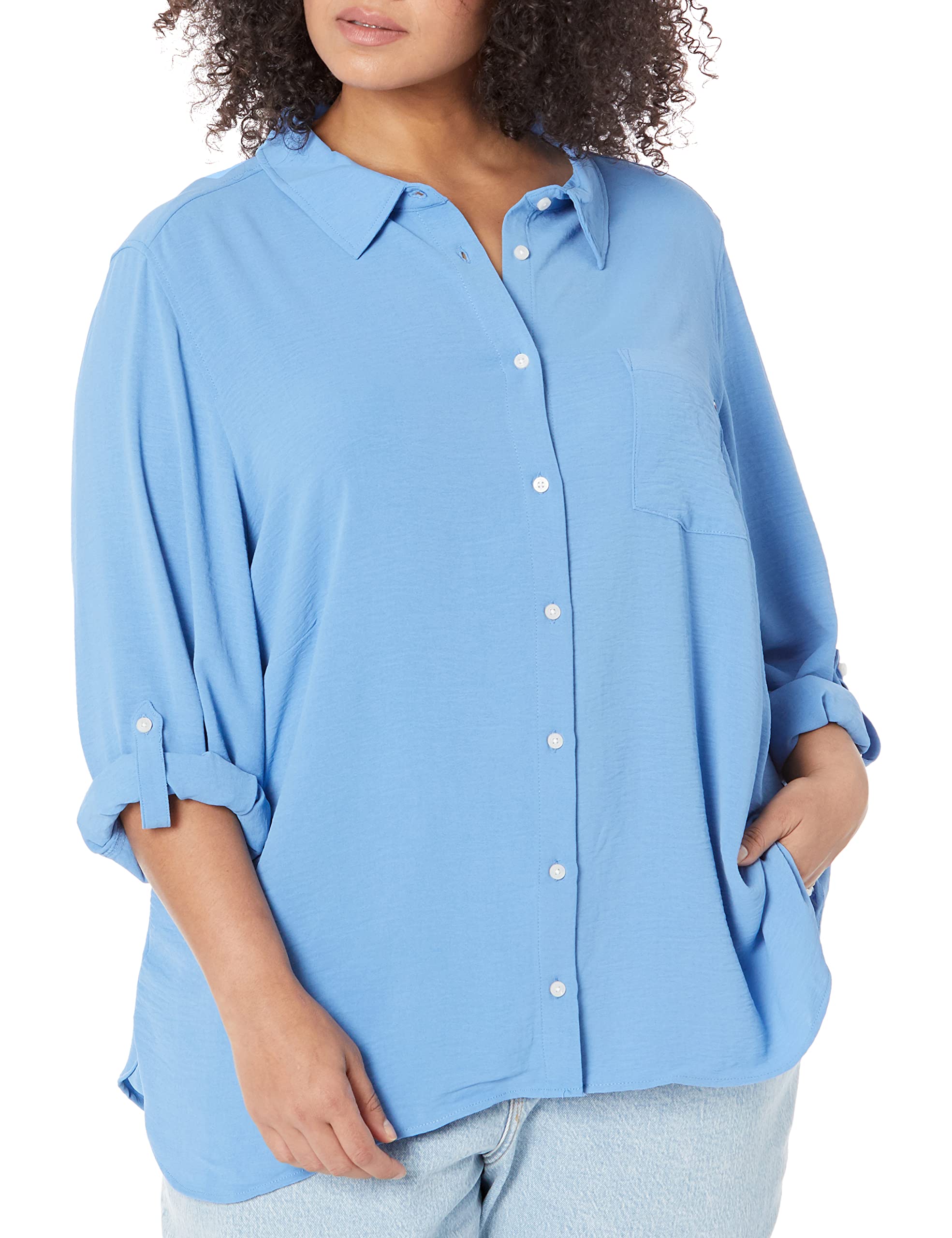 Tommy HilfigerWomen's Roll Tab Sleeve Collared Button Up Shirt (Regular and Plus)