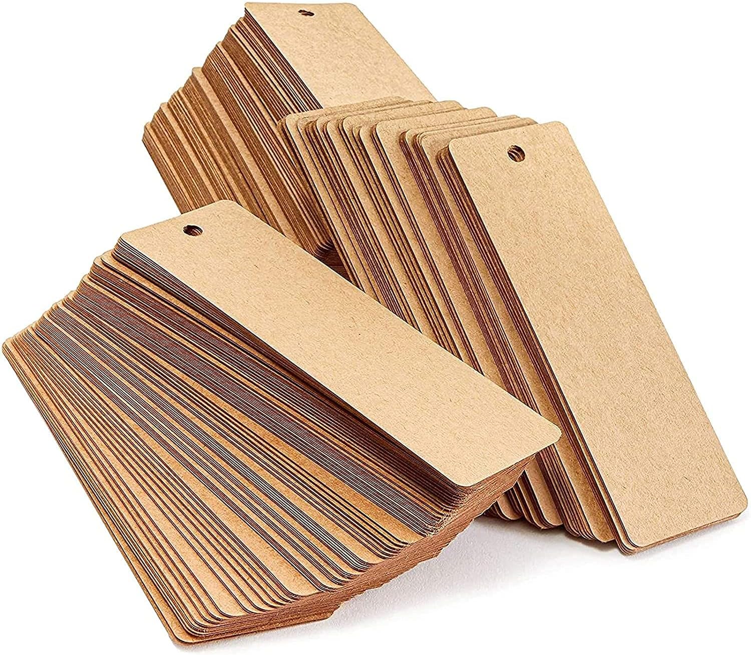 Cliths 100 Pcs Wood Blank Bookmarks DIY Wooden Craft Bookmark Unfinished Wood Hanging Tags Rectangle Shape Blank Bookmark Ornaments with Holes, for Christmas DIY Wedding, Birthday Party Décor