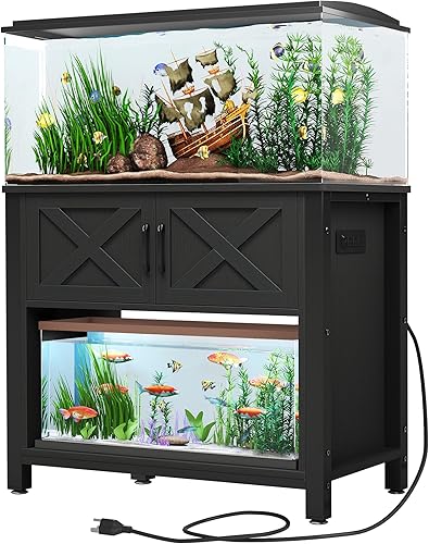 DWVO Soporte de metal resistente para acuario con tomas de corriente, gabinete para almacenamiento de accesorios de pecera, adecuado para soporte de