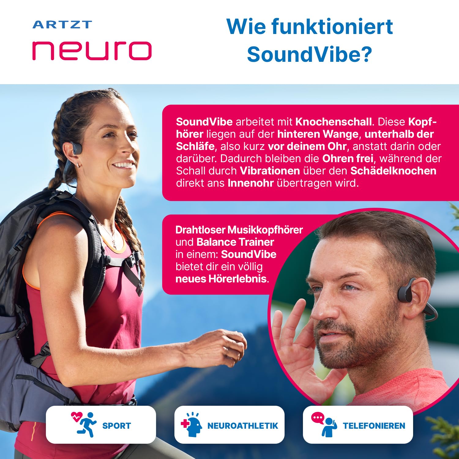 Knochenschall Kopfhörer Kabellos mit Mikrofon Open Ear Headset - SoundVibe - Schutz vor Wasser und Staub - Sportkopfhörer für Sport Freizeit Neuroathletik 13 x 11 x 4,5 cm, Grau