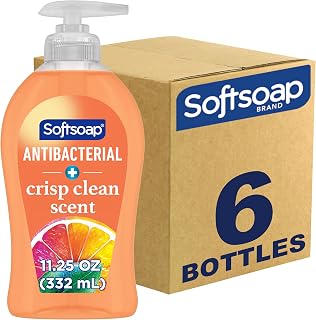 Softsoap Antibacterial Liquid Hand Soap, Crisp Clean Scent, 11.25 oz Pump Bottles, 6 Pack - Kills 99.9% Bacteria, Moisturizes Skin