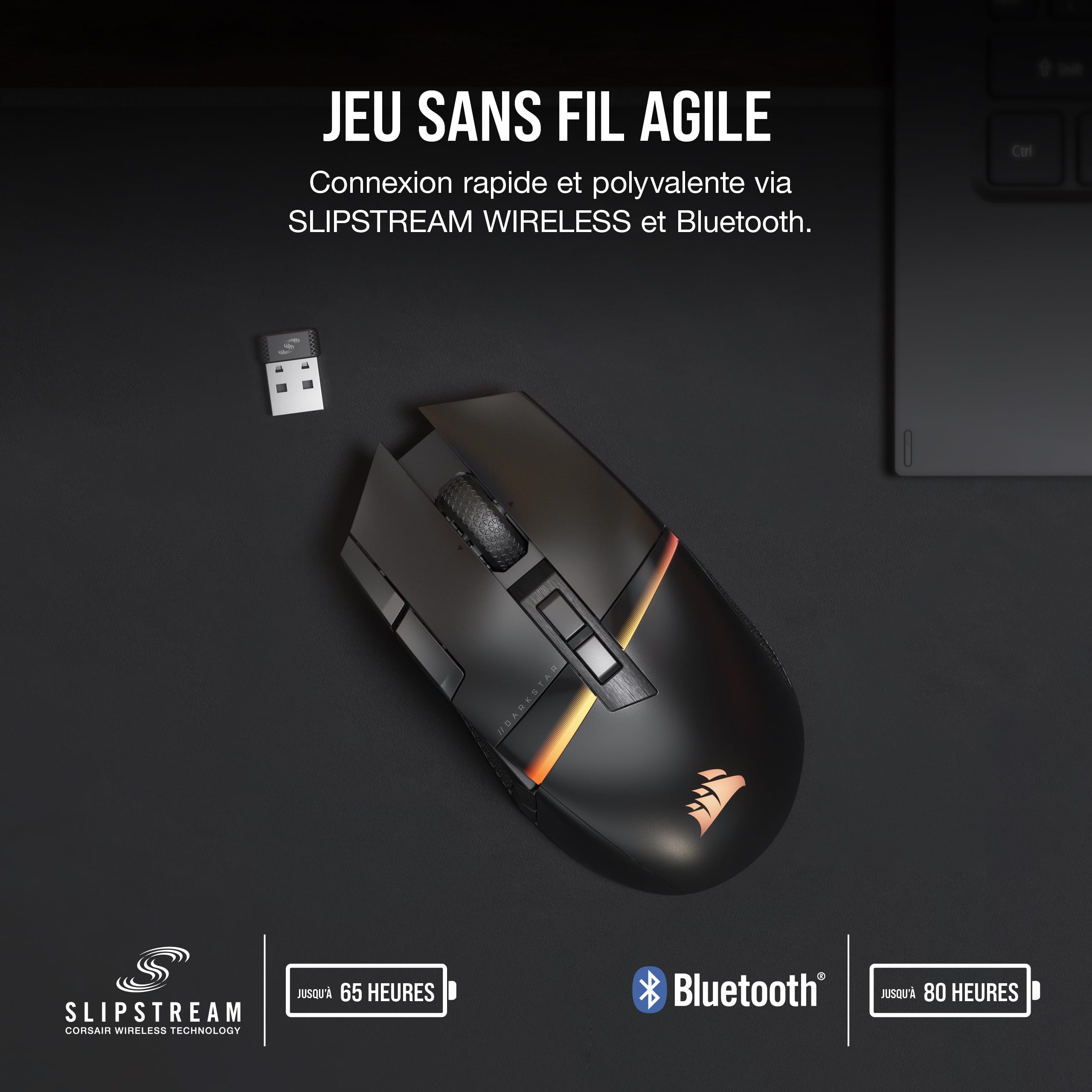 Corsair DARKSTAR RGB Wireless MMO Souris de Jeu - 26 000 DPI - 15 Boutons Programmables - Batterie Jusqu'à 80 Heures - Compatible iCUE - PC, PS5, PS4, Xbox - Noir