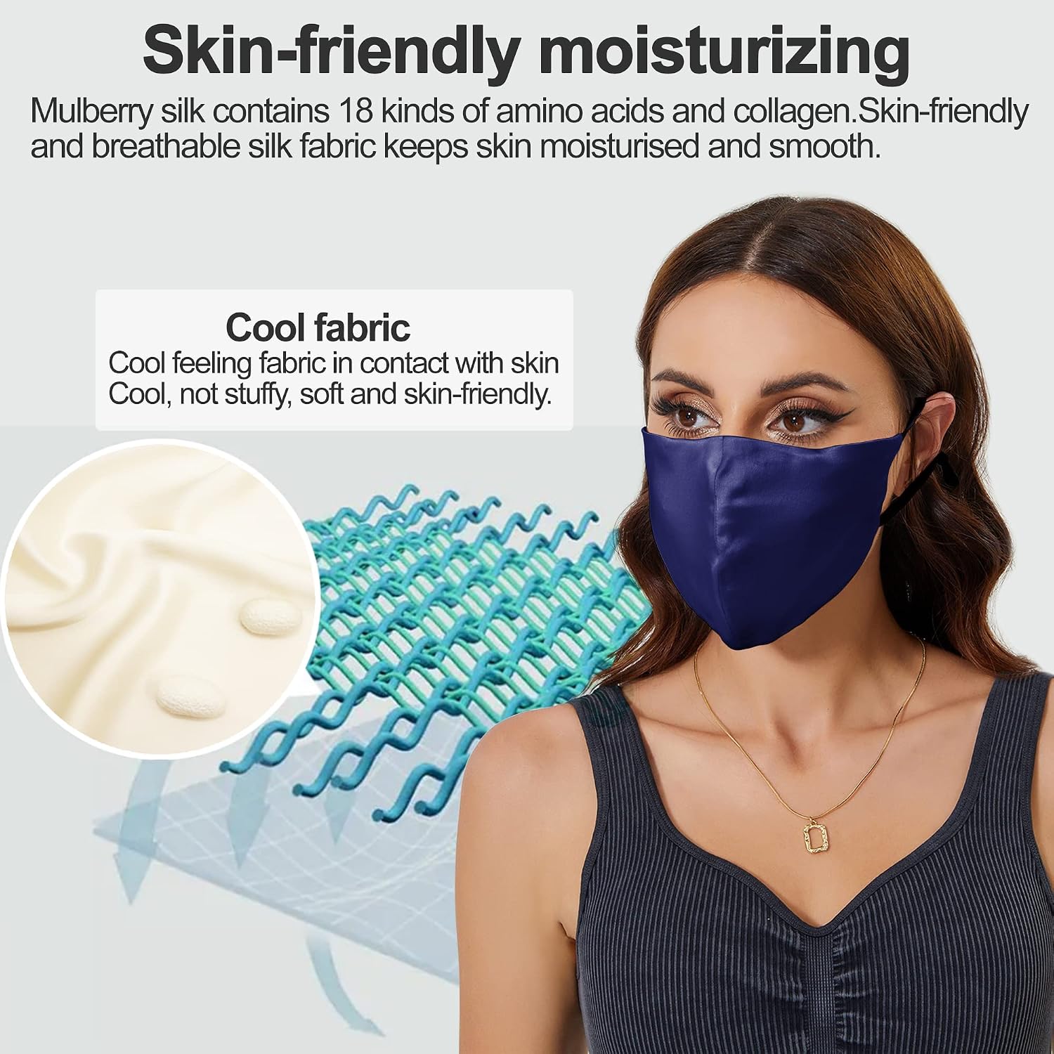 100% Mulberry Silk Face Mask Real Silk Sports Mask Three-dimensional Support with filter pocket 1 pack
