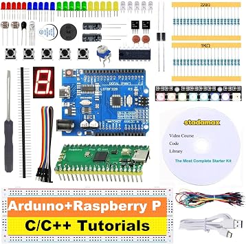 Raspberry Pico & UNO R3 CH340+ATmega328P Compatible with Arduino IDE Learning Kit | The Ultimate Value with 75+ Components, 34 HD Tutorials | All-in-One Starter Kit with Breadboard