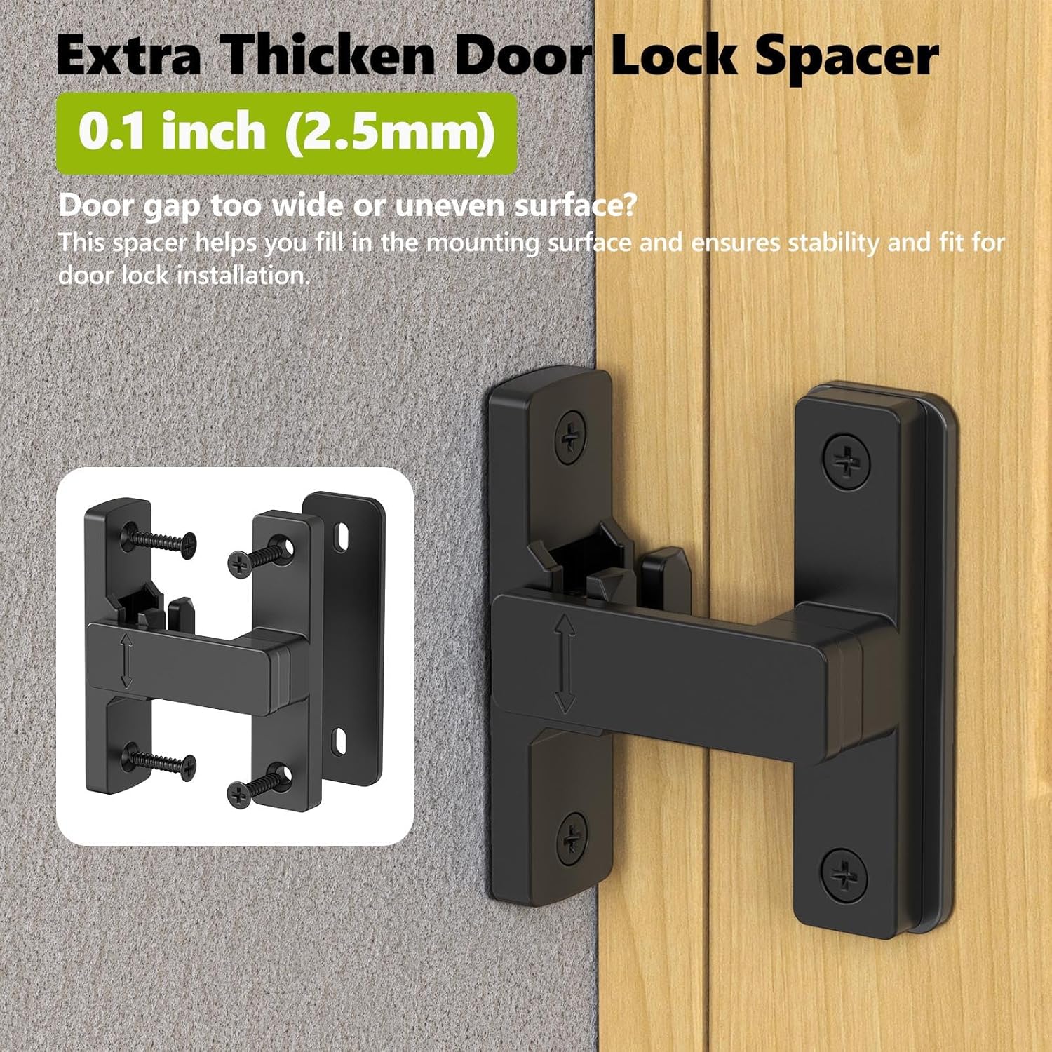 Barn Door Lock, 90/180 Degree Zinc Hardware Sliding Door Lock, Heavy Duty Flip Safety Door Latch for Screen, Cabinets, Bathrooms, Gardens, Barns, Pet Doors, Window Cabinets (Black-2Pack)
