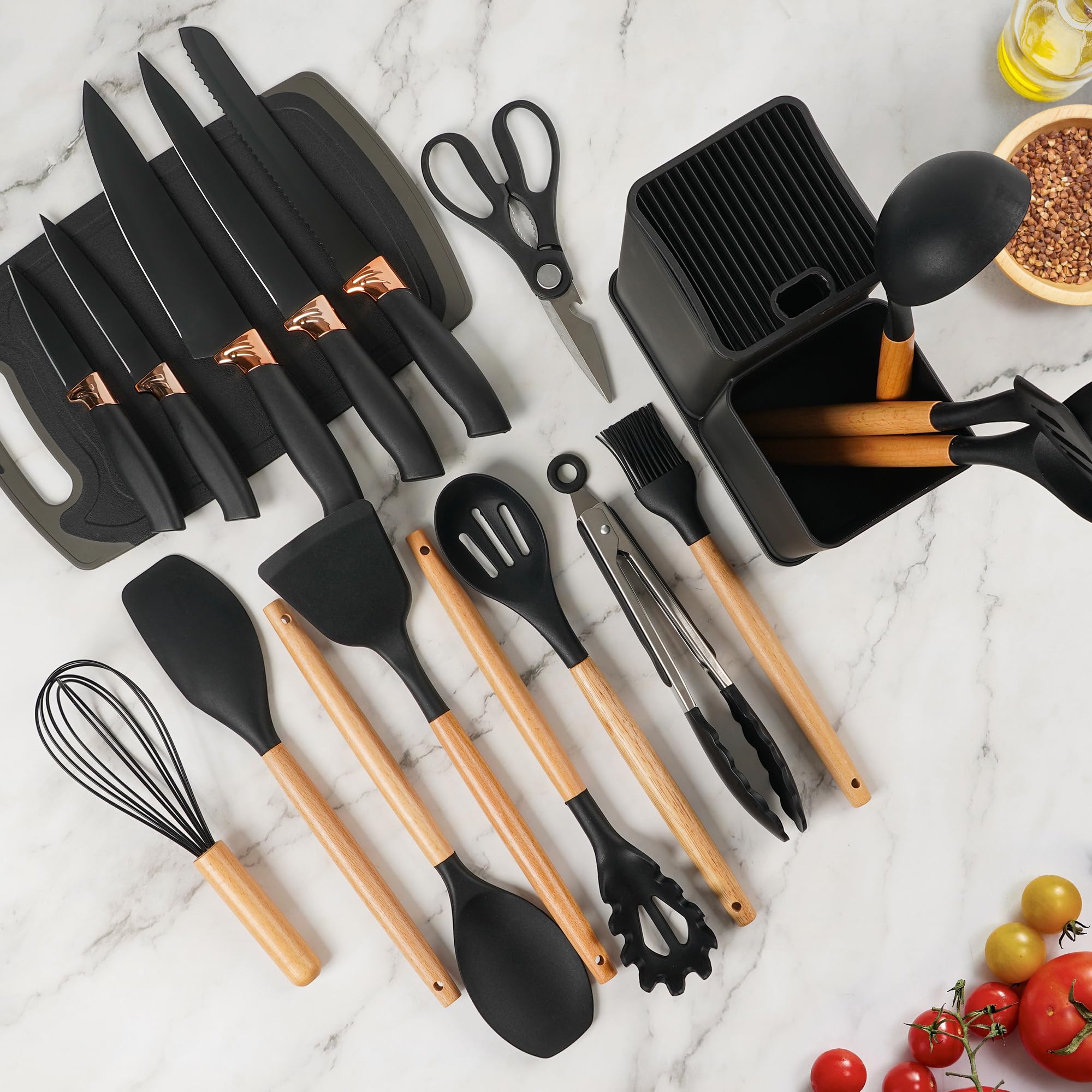 Vortix 19 Piezas Juego de Utensilios de Cocina de Silicona con Soporte
