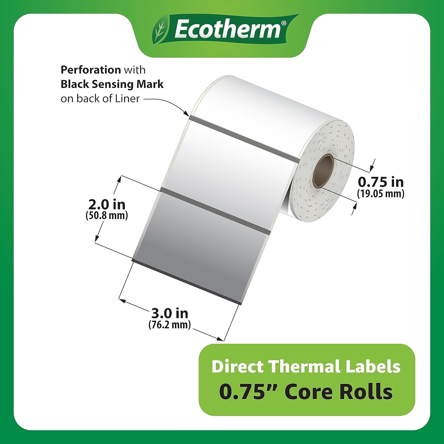 3" x 2" Mobile Printer Labels | 25 Rolls | 5250 Labels | fits Zebra ZQ630, QL420, QL320 and QLn420 Printers | Black Mark On Liner | .75" Core Rolls | by Ecotherm - Image 3
