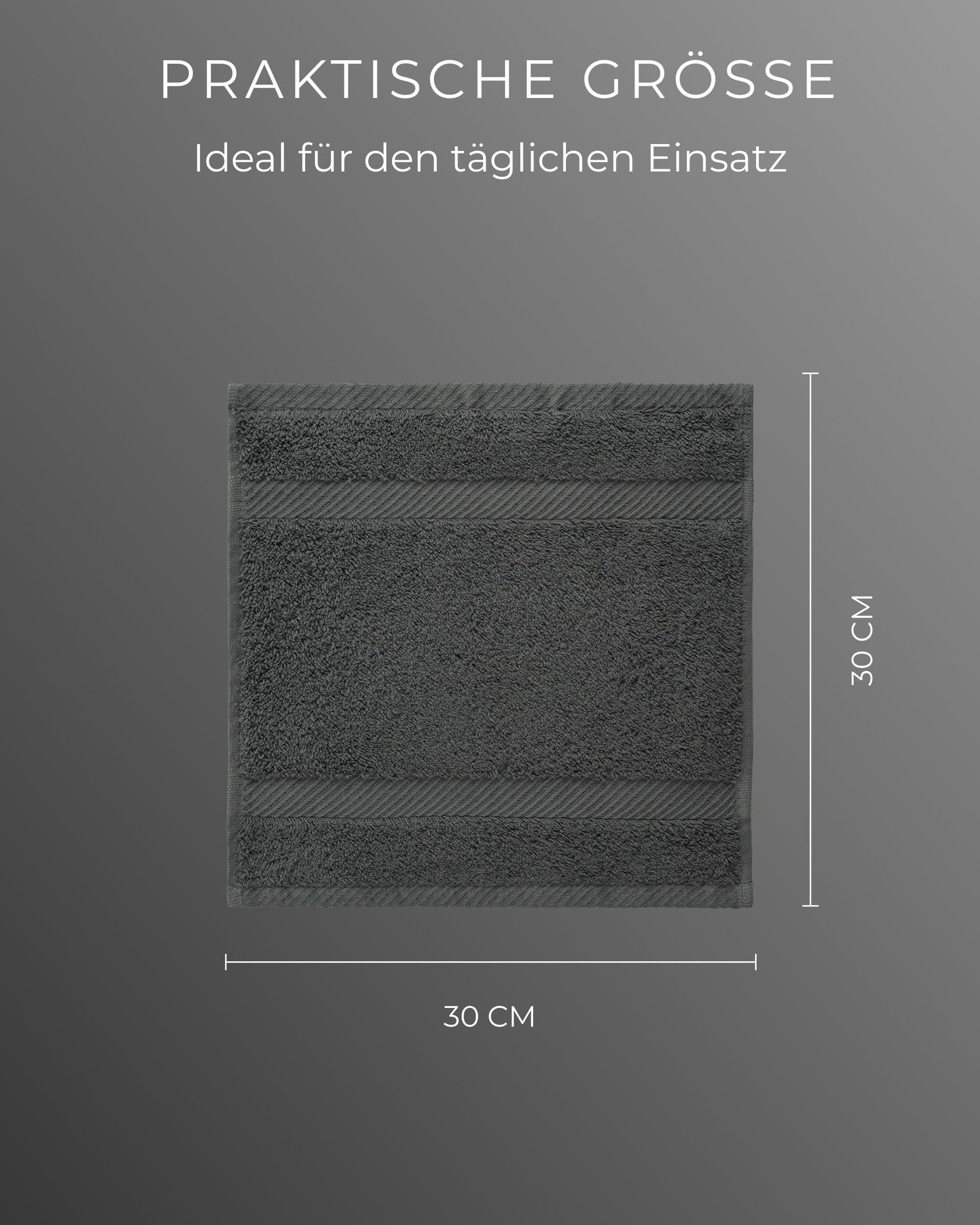 Seiftücher Set 30x30cm – Oeko-TEX kleine Waschlappen Set aus 100% Baumwolle mit 600 g/m² – mit Aufhängeschlaufe – flauschig & saugstark – Gästehandtücher 30x30 – 50er Pack Anthrazit