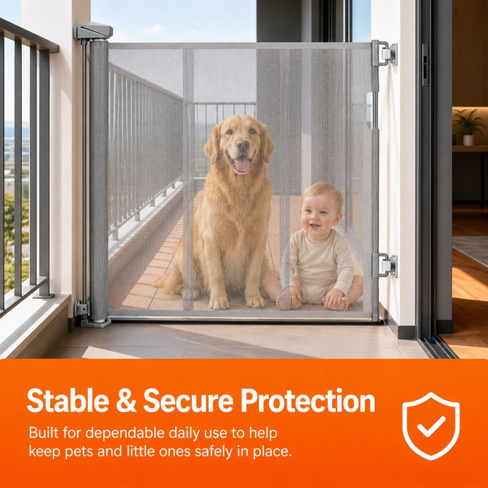 Cancelletto Sicurezza Cani Retrattile Senza Foratura, Barriera Estensibile