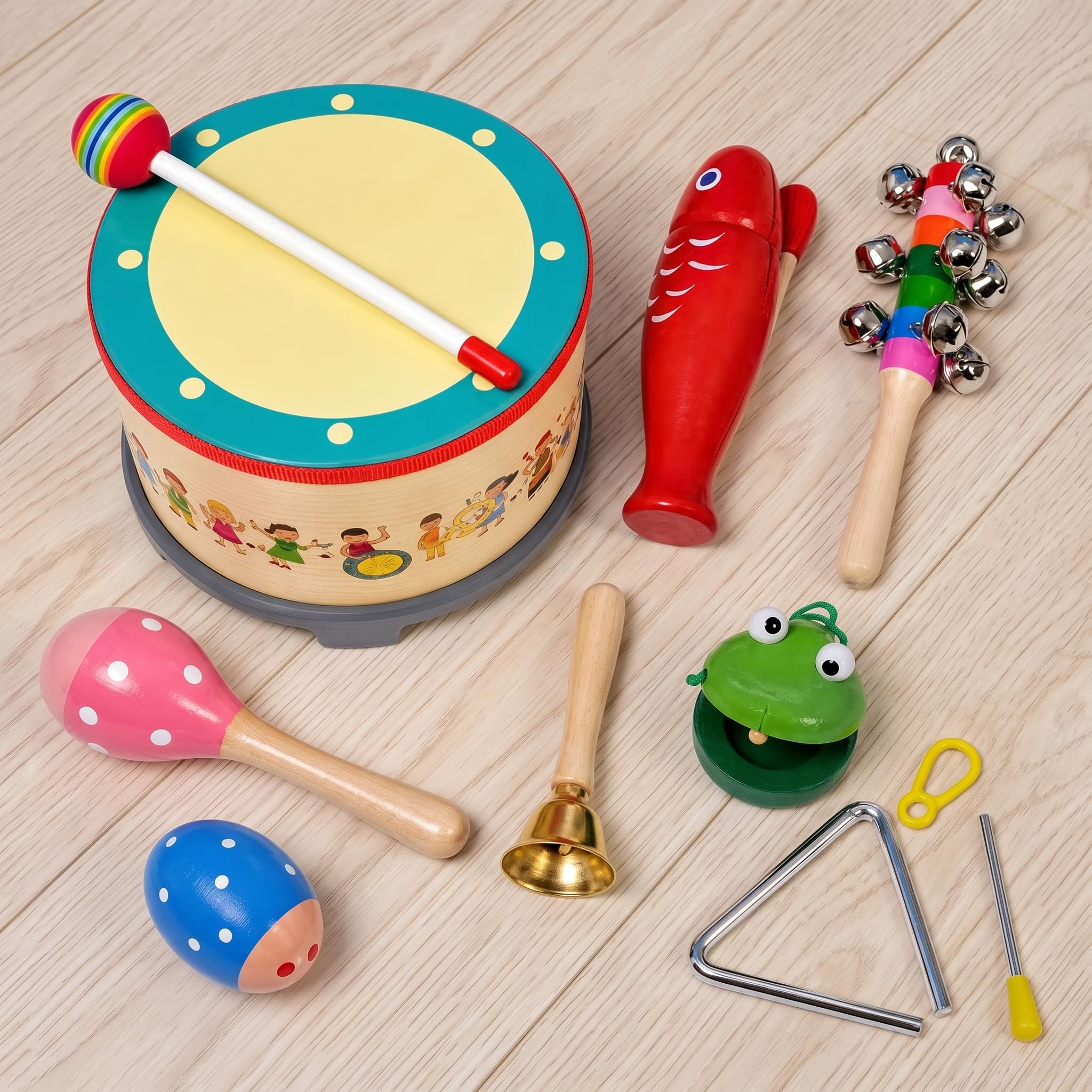 Set Strumenti Musicali in Legno per l'Infanzia, Giocattoli Musicali per lo Sviluppo Sensoriale, per la famiglia , Tamburo coreano raffinato 9 tipi