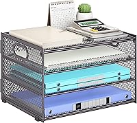 Vista 12 de Subekyu 3 Tier Paper Letter Tray Organizer for Desk, Gray Metal Mesh Desk File Folder Sorter Organizer with Handle and Sliding Tray for Home, Gris