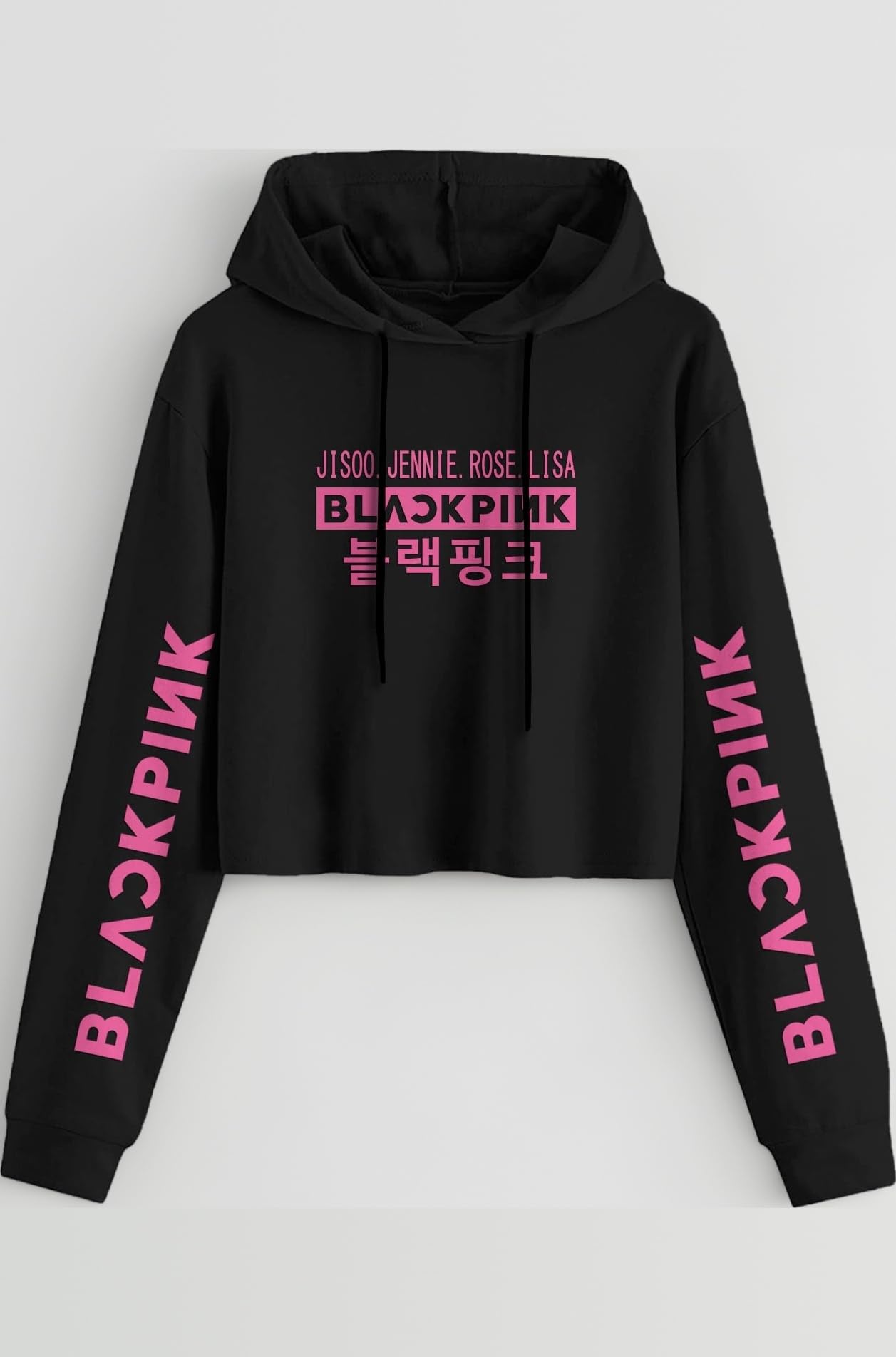 Blackpink Crop Hoodie Lisa Jennie Jisoo ROS� K-pop Long Sleeve Printing Hooded Sweatshirt Pullover Sweater (for Summer and Winter) 11-12.