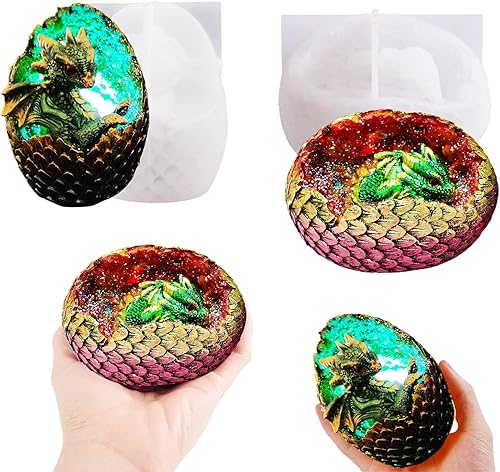 Molde grande de huevo de dragón, 2 estilos de moldes de animales de resina con diseño de escamas de dragón finamente talladas, moldes de silicona de