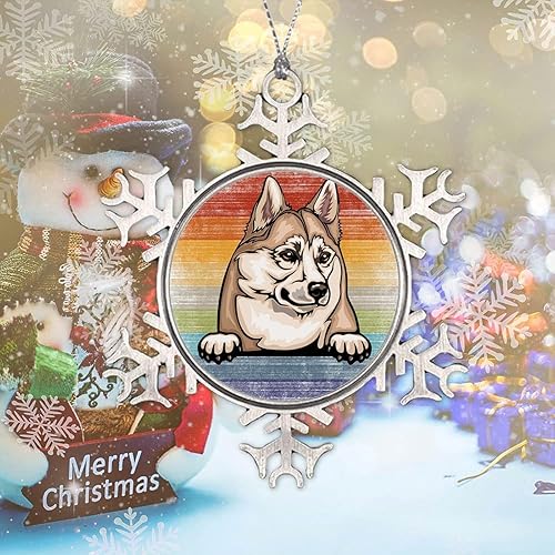 Miniatura 110 de Presa Canario Tree Decoration Ornament - Christmas Snowflake Ornament - Dog Lover Mom Gift Peeking Dog Snowflake Metal Ornaments for Xmas Tree LGBTQ