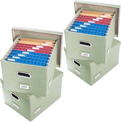 Vista 66 de PRANDOM Caja organizadora de archivos, juego de 4 carpetas plegables decorativas de lino para almacenamiento de archivos colgantes con tapas, Rosa