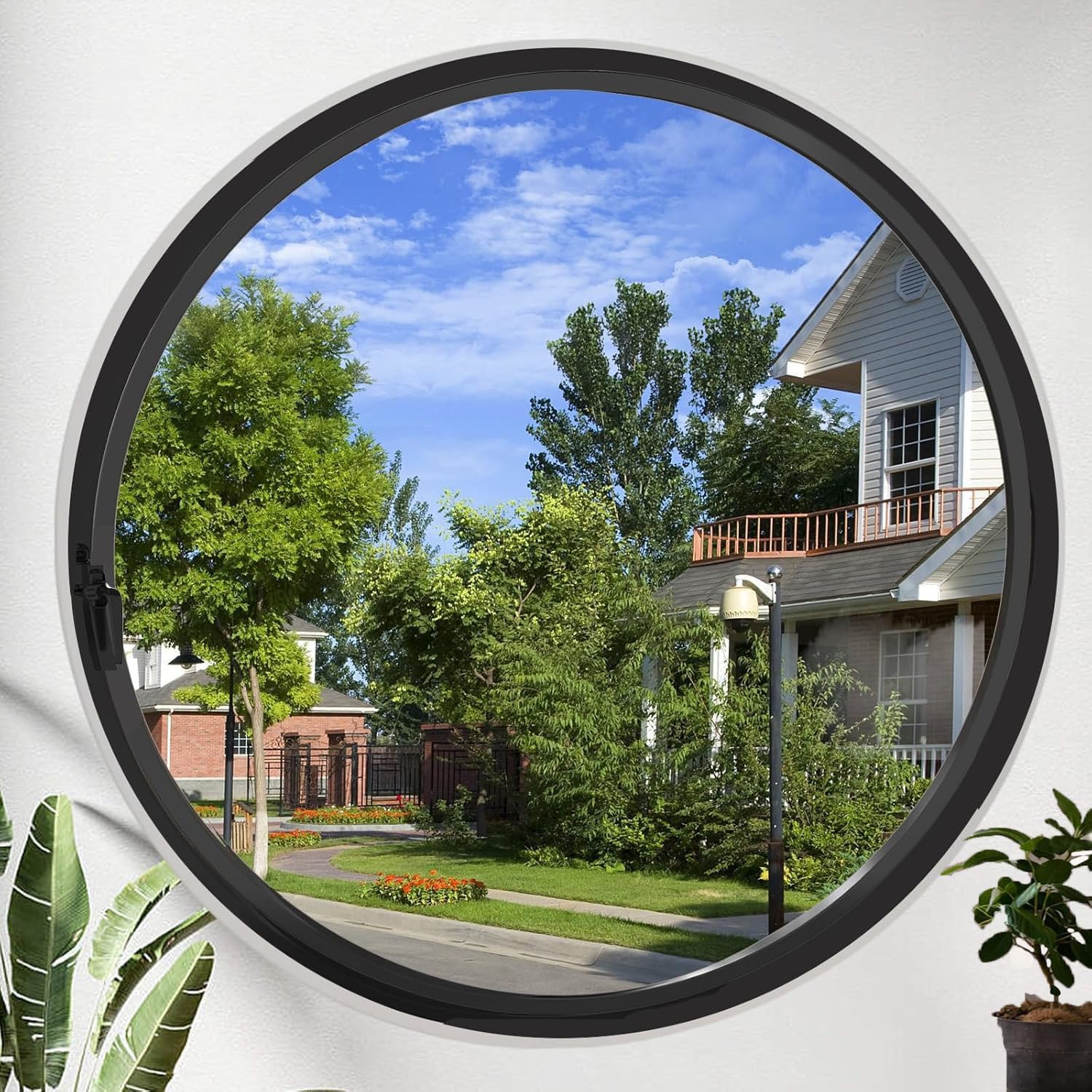 360° Round Rotating Glass Windows,Rotating Porthole Window With Tempered Glass 40 50 60 70 80 90 100cm,Rotatable Ventilation Windows,Suitable for Home,Cafes,Restaurants,Offices 100cm-BlackTransparent