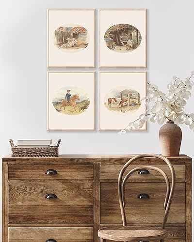 Miniatura 6 de Poster Master Póster retro de 4 piezas con estampado de granja vintage, arte de granja, diseño de pared pastel en acuarela, arte bohemio elegante,