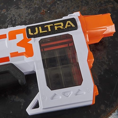 Miniatura 6 de Nerf Ultra Three Blaster, acción de bomba, clip interno de 8 dardos, 8 dardos Ultra, compatible solo con dardos Ultra