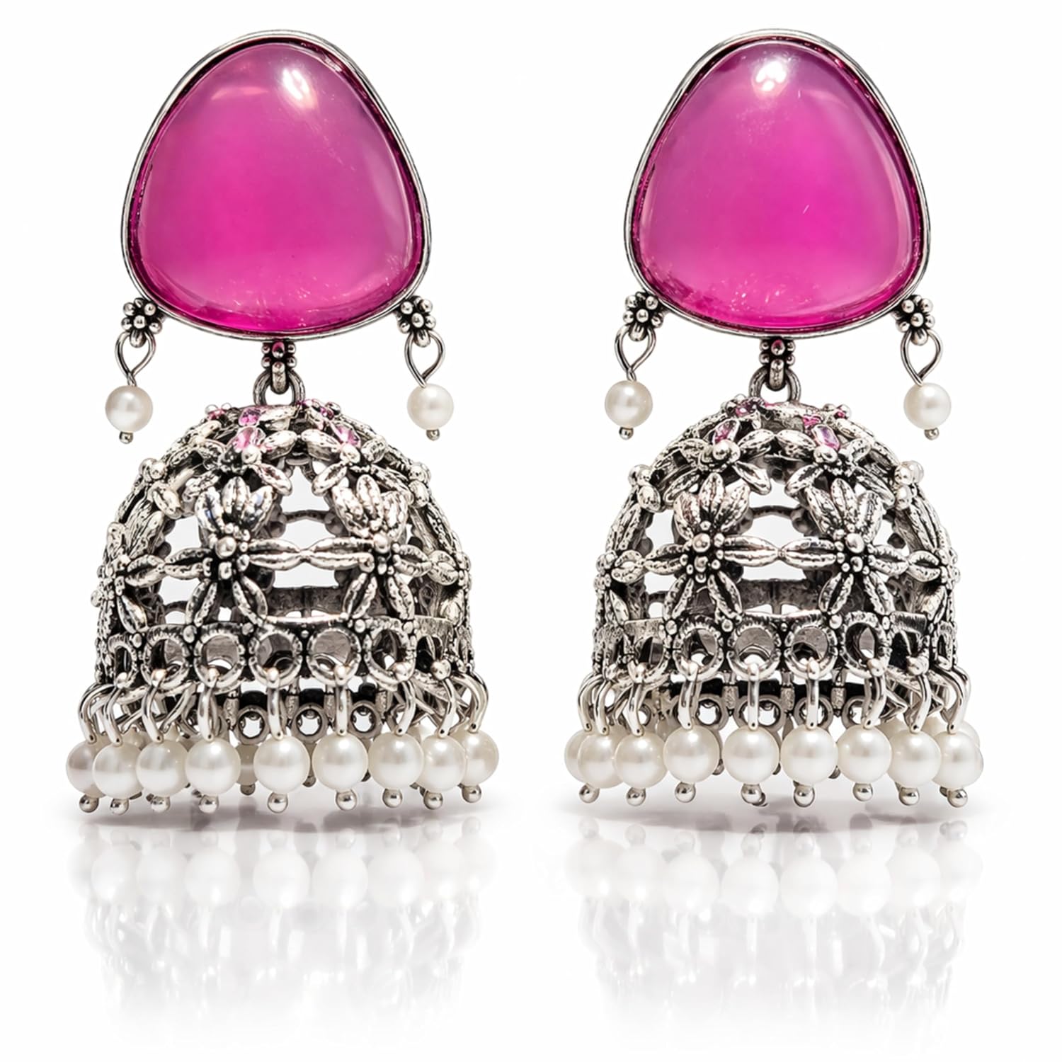 Vistaras Oxidised SilverJhumki Earrings for Womens Stud and Pearl Drops | FLoral Dome Jhumka | Traditional Design Ethnic J... - Review, Price and Buying Guide