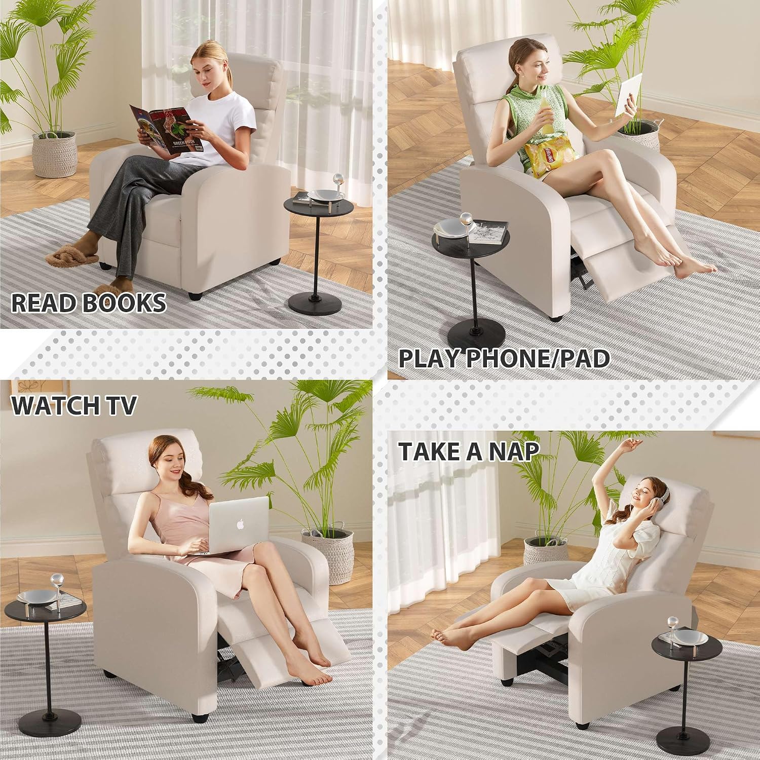 Massage Recliner Chair,Home Theater Seating Single Sofa for Adults,Reclining Seat with Backrest and Footrest,Modern PU Leather Wingback Seating for Living Room,Office,Apartment - BEIGR