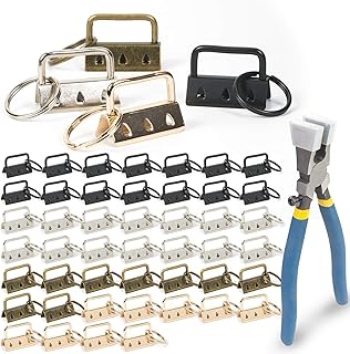 50PCS Key Fob Hardware with Keychain Hardware Pliers,4 Colors Keychain Hardware Kit Includes 1.25inch Keychain Hardware for Wristlet Keychain,Key Lanyard,Keychain Making Supplies