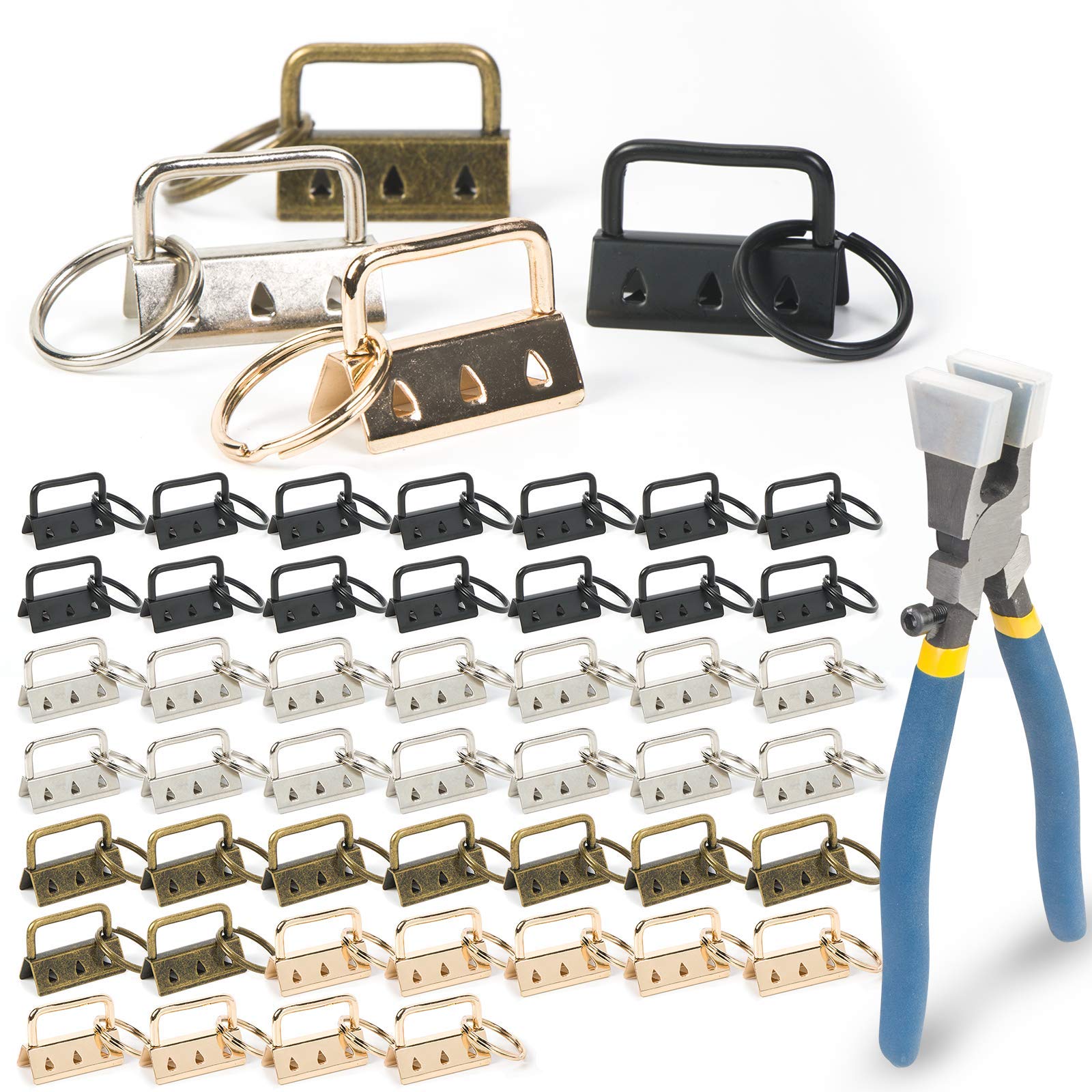 GORNORVAGORNORVA Key Fob Hardware, Shynek Keychain Hardware Set Includes 50pcs Key Fob Hardware 1Inch with Key Fob Hardware Pliers for Wristlet Keychain, Key Lanyard and Key Chain Making Hardware Supplies