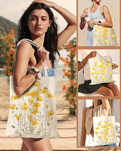 Miniatura 6 de Aesthetic Canvas Tote Bag - Reusable Shoulder Tote Bag for Women Lady Casual Vacation, Shopping, Work, Gym