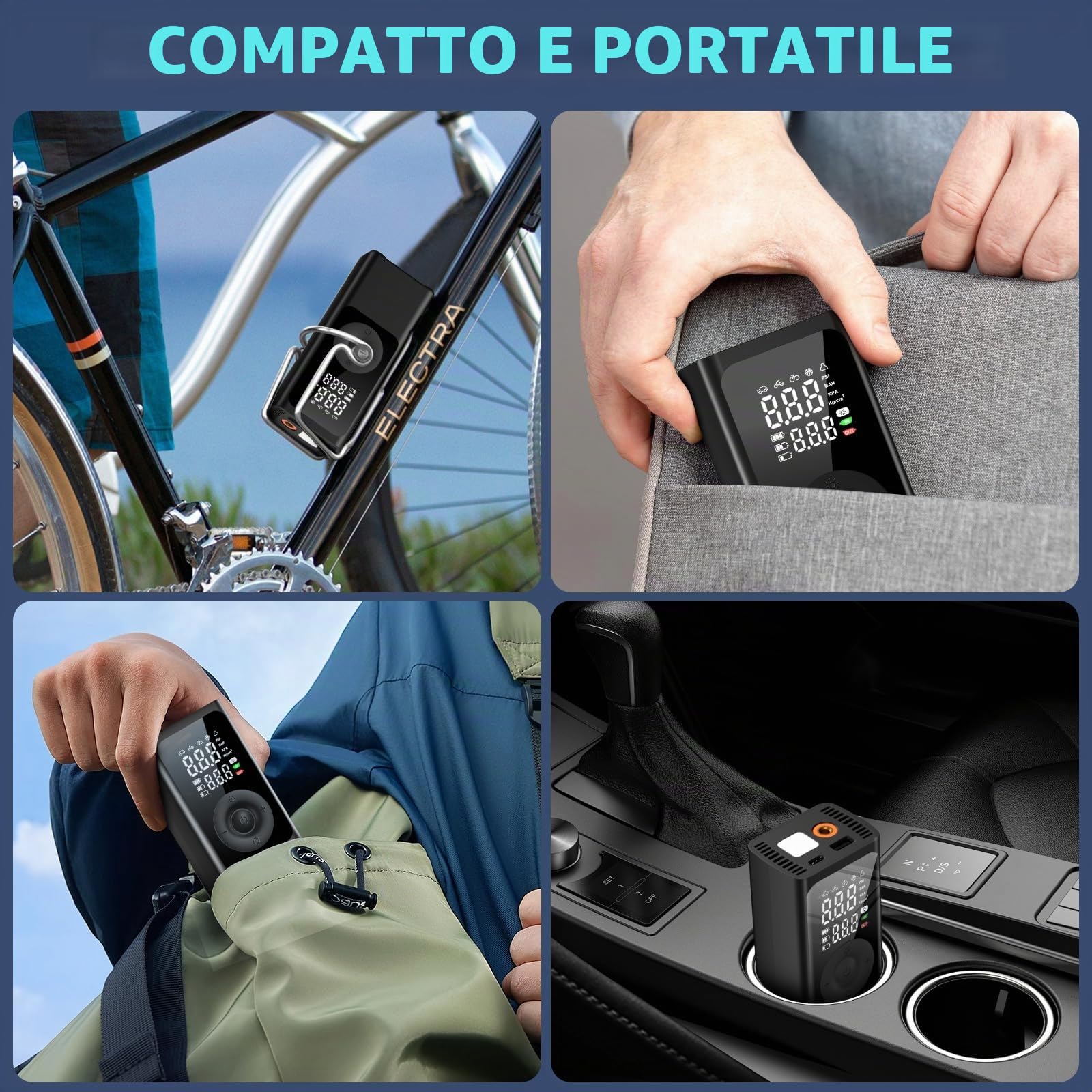 Pompa ad aria elettrica, compressore a batteria, 150 PSI, 7800 mAh, portatile, con schermo LCD digitale