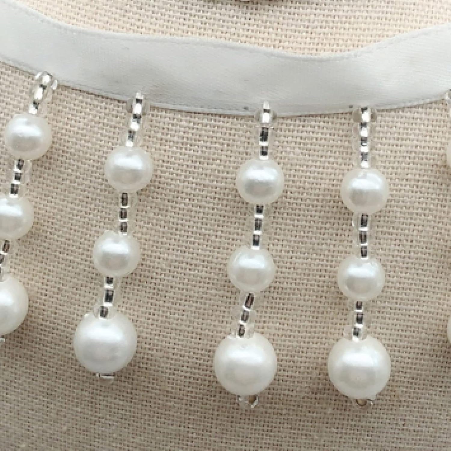 Curtain Tassels，Tassels for Sewing， 1 Yard Pearl Tassel Trim Ribbon Lace Decorative Fringe Hanging Beads Pendant Ribbon DIY Clothes Curtain Decoration(4.5cm)