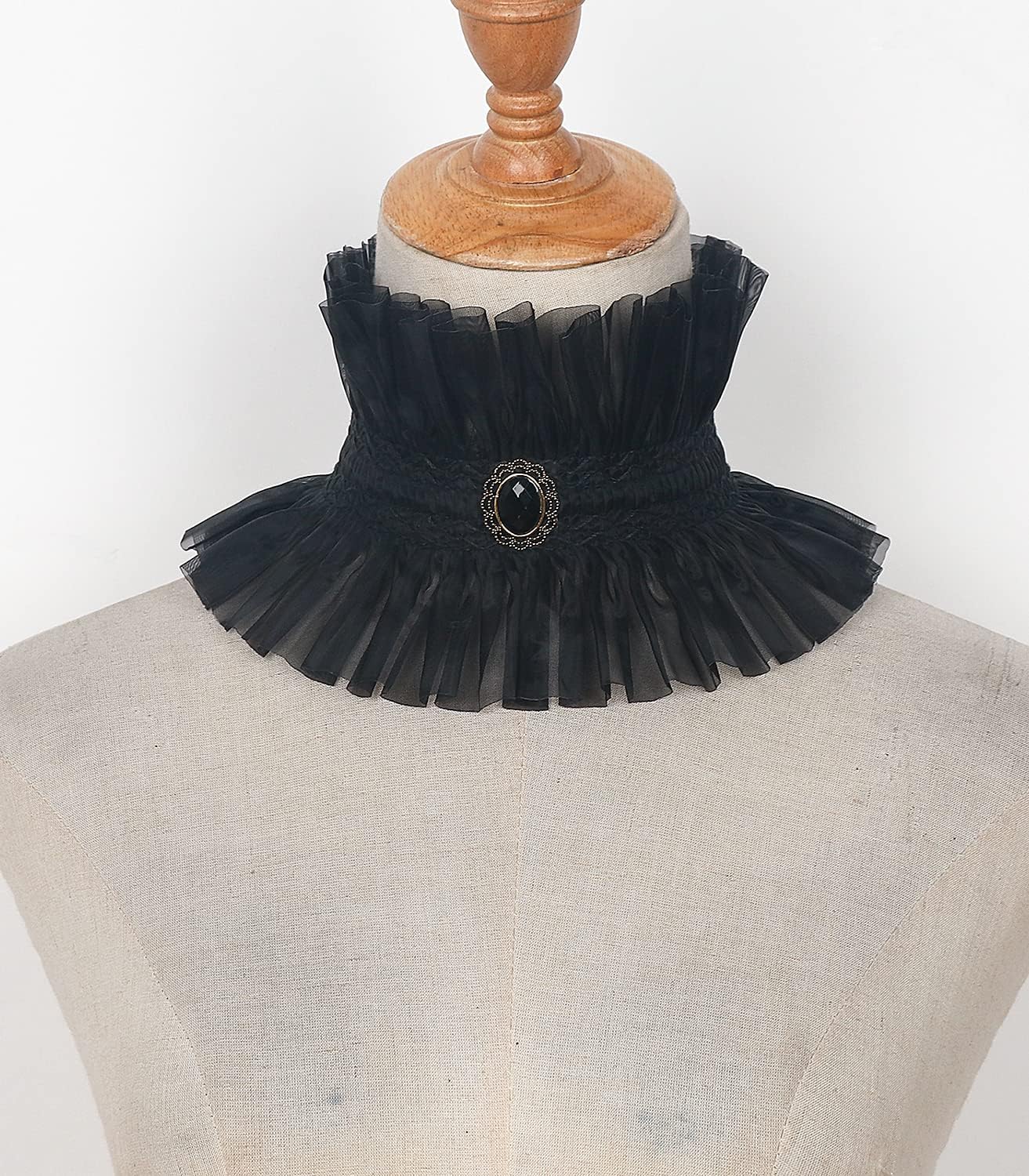 L'VOW Gothic Ruffle Collar Victorian Neck Costume with Gem Renaissance Vampire Choker for Women - Image 6
