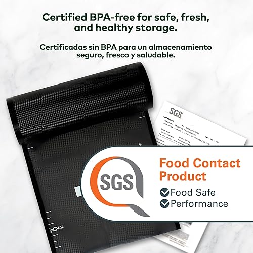 Miniatura 4 de Rollos de sellado al vacío de 11 pulgadas x 50 pies, paquete de 2 unidades (100 pies en total) (transparente y negro) de 5.5 mil, sin BPA, de grado