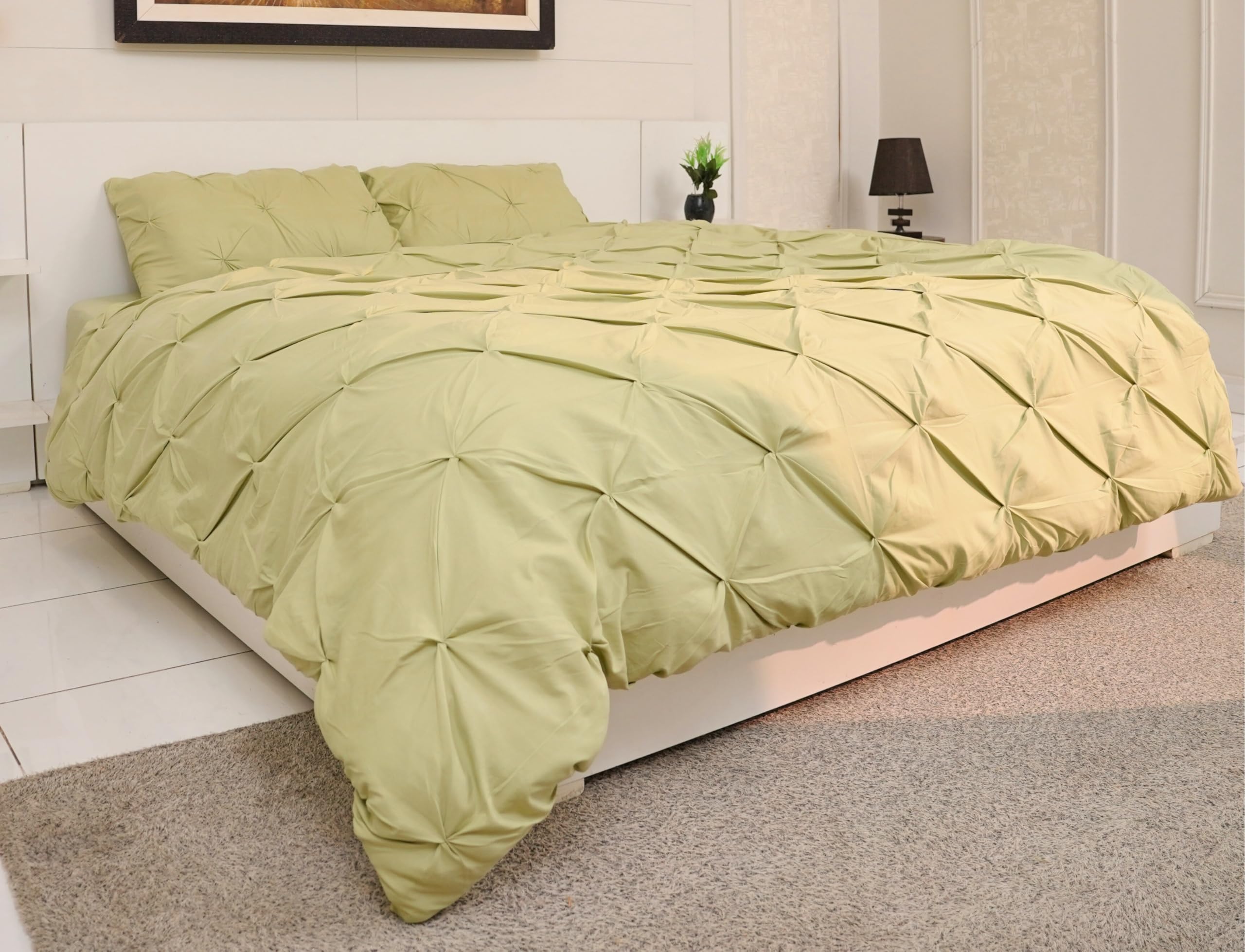 AHS - Super King Sage Green Pintuck Duvet Cover Sheet - Comfy Bedding Set With Pillow Cases - Soft Durable Brushed Microfiber Quilt Cover - Breathable & Washable Duvet Bedding Set โ image 1