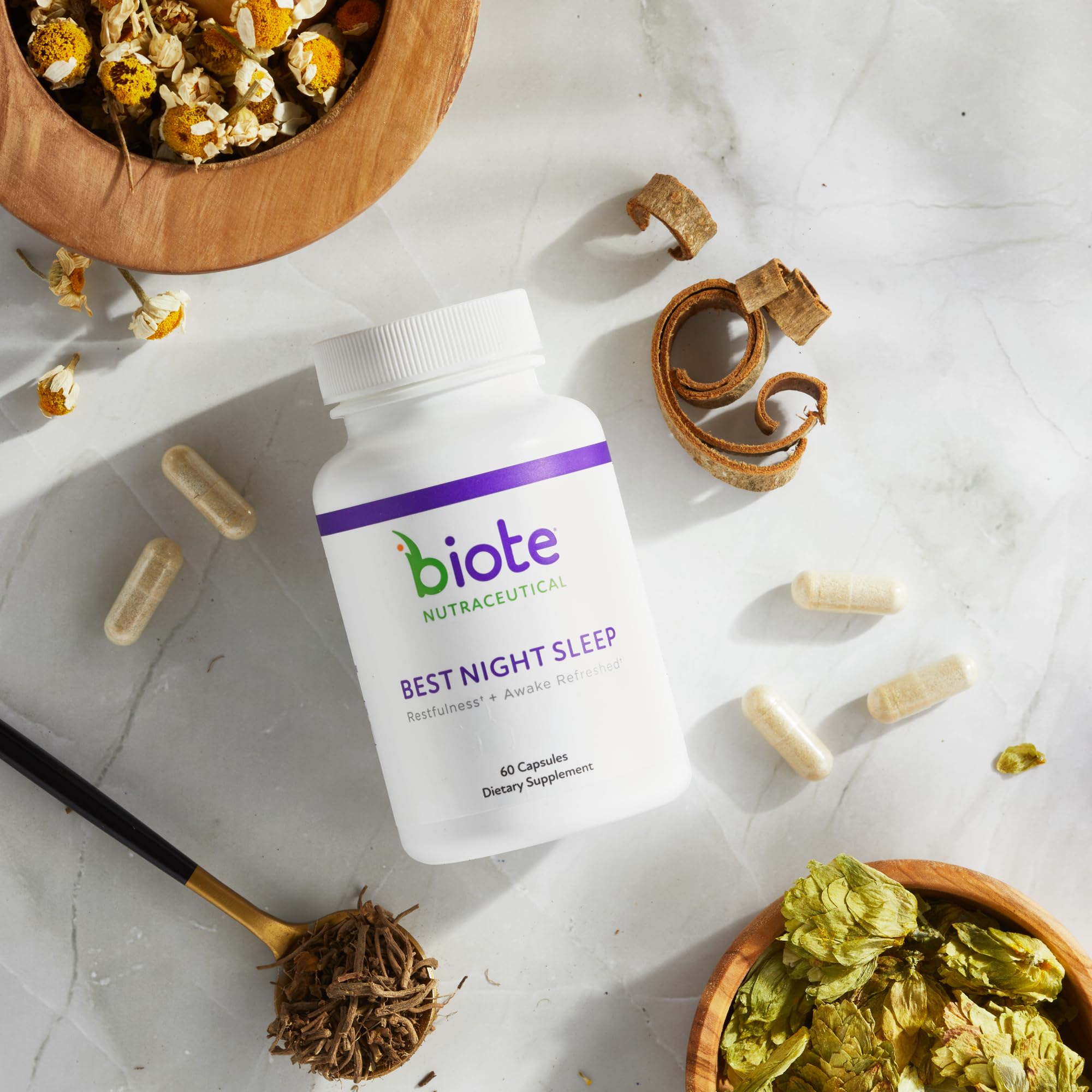 Biote Nutraceuticals - Best Night Sleep - Restfulness + Awake Refreshed (60 Capsules) — Amazon image 2