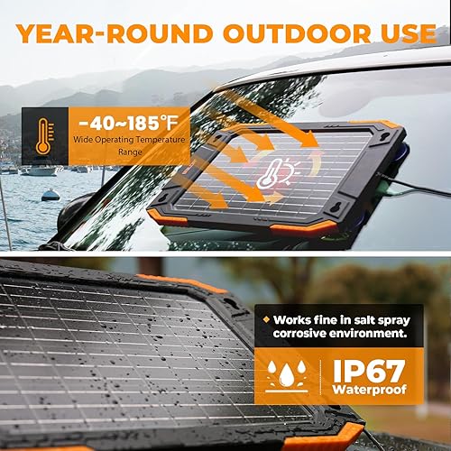 Miniatura 4 de BALDR Cargador de batería solar de 13 W actualizado, mantenedor de 12 V, portátil, impermeable, panel solar, kit de carga de goteo para automóvil,