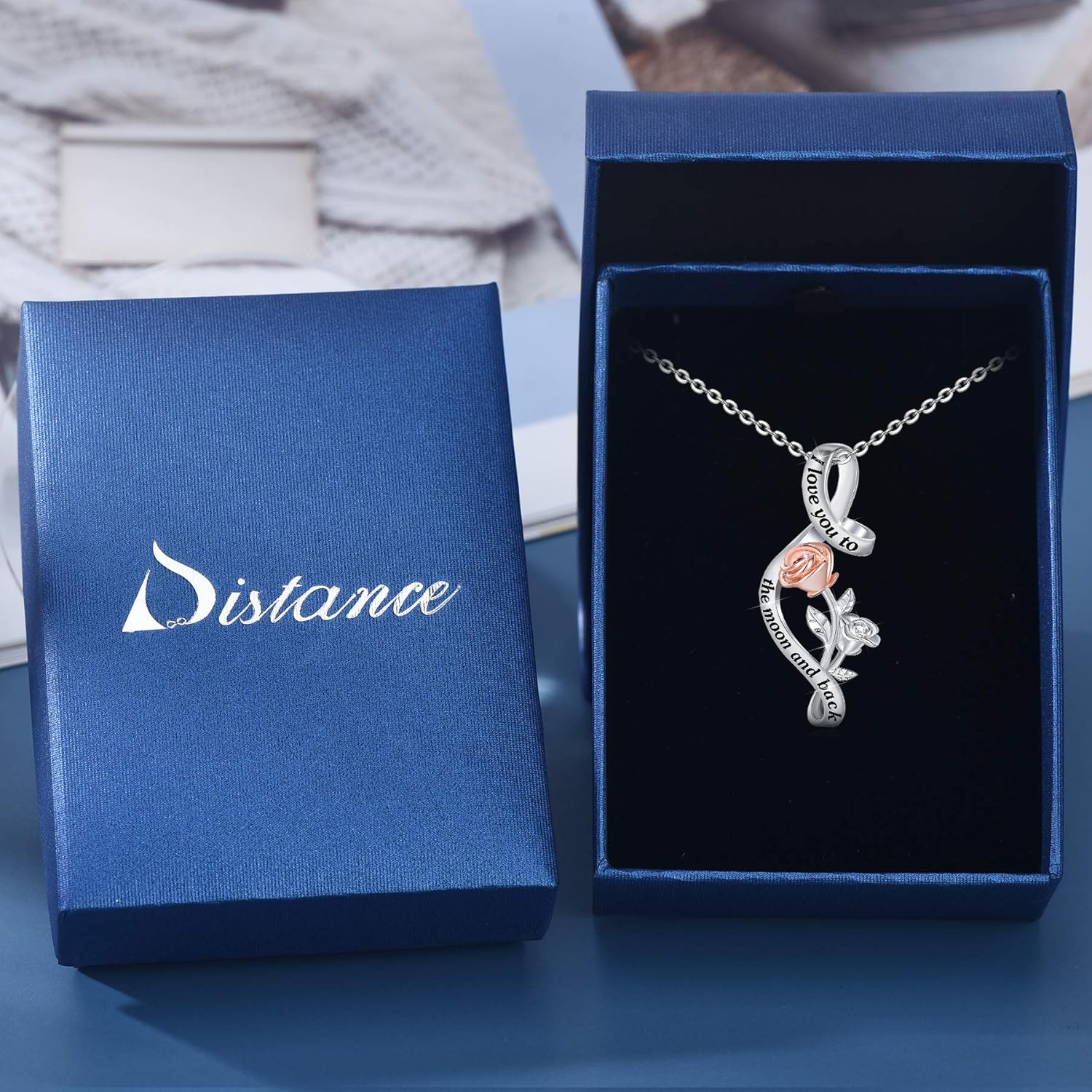 Distance S925 Sterling Silver Rose Flower Necklace, Rose Bracelet, Two-Tone Cross Pendant Necklaces for Women Gift for Valentine Birthday Christmas Mother Day - Image 6