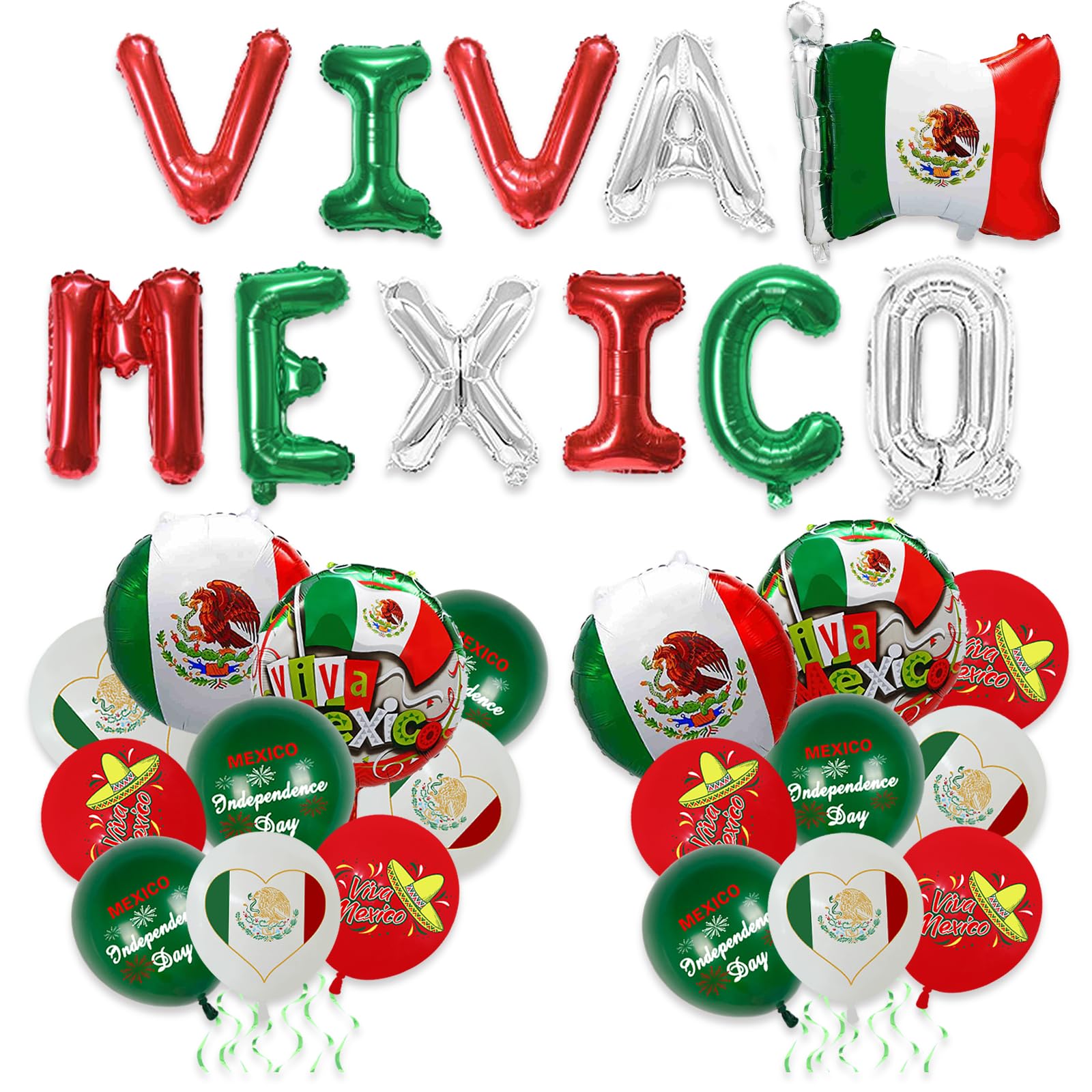 Mexican Independence Day Decorations Mexico Party Decorations With VIVA Mexico Balloons Mexican Flag Foil Balloons for Dia De La Independencia Theme Birthday Party Supplies