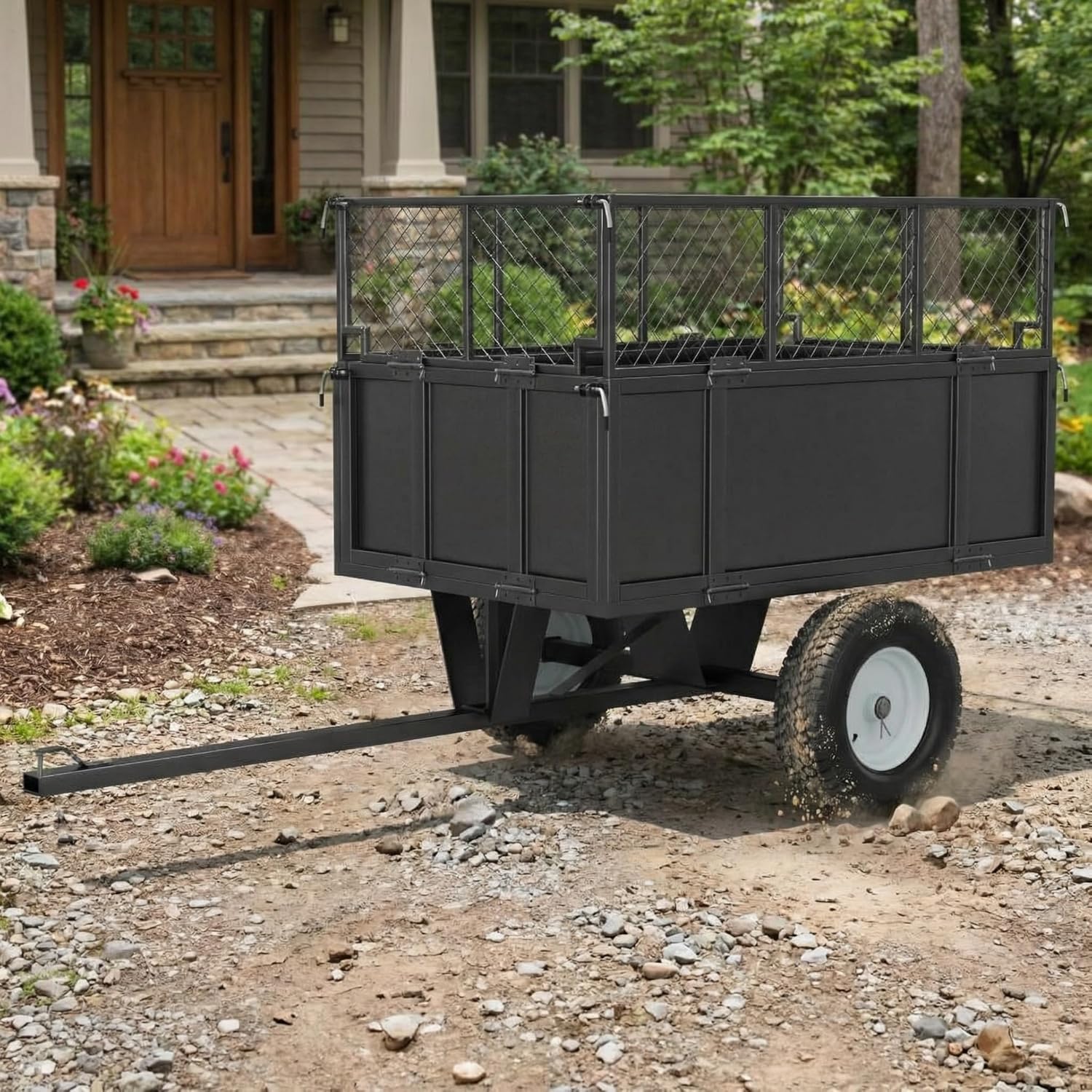 Heavy Duty ATV Trailer Dump Cart 1700 Lbs, 17 Cubic Feet Steel Lawn Mower Trailer with Removable Sides, Tow Behind Garden Yard Dump Cart for Tractor ATV UTV, Utility Wagon for Landscaping & Farm