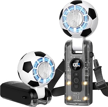 Foluu Portable Handheld Fan with Instant Ice Cooling 5-Speed Turbo Mini Fan, 180 Adjustable Neck Fan with LED Light & Lanyard, Rechargeable Pocket Fan for Sports, Travel, Office, Outdoor Black